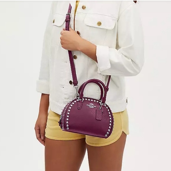 Coach Sydney Satchel with Rivets Crossbody Doctor’s Bag Satchel Studs 2 Handles - Picture 2 of 14